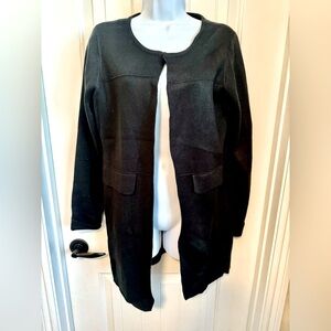 Elle Black w/Sparkle Long Sleeve Open Cardigan Sweater W/Faux Pocket Flaps, XS